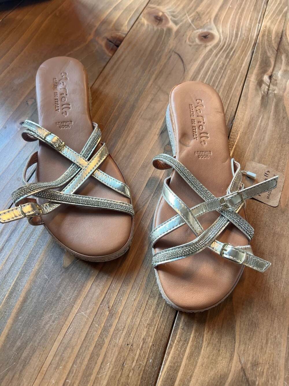 NEW Mariella Made in Italy Rhinestone Metallic Strappy Platform Sandals Size 7.5